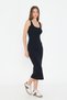 Women's Black Strap Midi Length Dress - 5