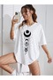 Moon Sun T-Shirt - White Printed Oversize Crew Neck Short Sleeve T-Shirt - 5