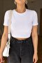 White Crew Neck Basic Crop Tshirt