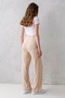 Women's Beige High Waist Elastic Waist Lace up Stretchy Wide Leg Palazzo Wrinkle Women's Trousers - 8