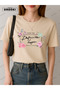 The Impossible Comes True Printed Cotton Fabric Girl Beige T-Shirt