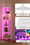 رف قائم من 6 طبقات مع إضاءة LED، رف تخزين أسود لزاوية الحائط، حامل عرض من الحديد والخشب - 6