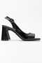 Black Patent Leather Thick Heeled Ankle Buckle Women's Sandals - 2