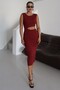 Women's Burgundy Sleeveless Waist Window Detailed Midi Length Dress - 6