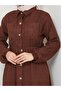 Women's Pocket Detailed Buttoned Belted Brown Linen Dress - 5