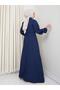 Women's Pocket Detailed Buttoned Belted Navy Linen Dress - 6