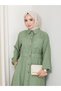Women's Pocket Detailed Buttoned Belted Khaki Linen Dress - 6
