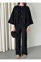 Black Collar Stitching Detail Blouse Pants Suit - 9002 - 4