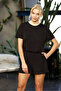 Women's Black Satin Shorts Pajama Set with Pockets, Piping Detail, Stylish and Comfortable 2-Piece Set - 5