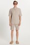 Men's Oversize Wide Cut Crew Neck Seersucker Fabric Waist Lace-Up Stone Color Shorts Suit - 4