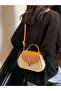 Palm Design Cross Women's Shoulder Bag Kiss Lock Breathable Cream Straw Beach Bag - 4