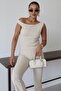 Women's Beige Shoulder Detailed Thick Strap Blouse Slit Detailed Trousers Set - 6