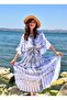 Long Poncho Ethnic Women's Dress with Patterned Wings - 4