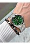Silver Color Steel Case Cord Original Men's Wrist Watch + Bracelet - 3