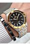 Gold Silver Color Steel Case Cord Original Men's Wrist Watch + Bracelet - 5