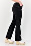 Women Flare Fit Washed Stretchable Cargo Jeans, Black - 2