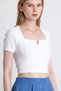 Ecru Square Neck V-Cut Detailed Crop Blouse 10432 - 4