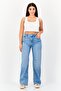 Women Wide Fit Medium Waist Washed Stretchable Denim Jeans, Blue - 2
