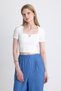 Ecru Square Neck V-Cut Detailed Crop Blouse 10432 - 6