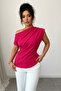 Fuchsia Women's One Shoulder Detail Scuba Crepe Fabric Blouse