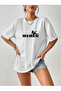 Women's Oversize White Combed Cotton T-Shirt Women's Text Printed Basic Design Printed Women's T-Shirt Short Sleeve - 3