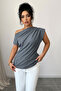 Gray Women's One Shoulder Detail Scuba Crepe Fabric Blouse