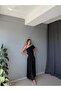 Women's Black Drape Shoulder Tulle Detailed Patterned Dress - 5