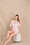 Satin Women's Set with Shirt Collar, Short Sleeves and Heart Pattern Shorts