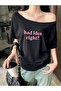 Women's Bad Idea Printed Off Shoulder Boat Neck T-Shirt