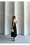 Black Lightweight Flowy Summer Long Dress with Adjustable Straps and Stone Detail and Elastic Back - 148 - 3