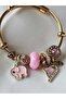 Charm Steel Bracelet Gold Pink Elephant Heart with Stone - 4