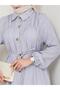 Women's Gathered Detailed Belted Buttoned Gray Dress - 4