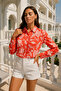 Women's Pomegranate Flower Floral Patterned Poplin Hidden Button Detailed Slim Fit Trend Shirt - 6