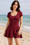 Women's Swimsuit Dress with U-Neck Short Sleeve Black Shorts