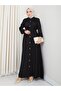 Women's Gathered Detailed Belted Buttoned Black Dress - 2