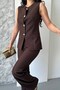 Women's Double Bottom Top Set Stylish Button Detailed Crew Neck Regular Vest Pants Set - 7