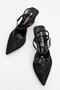Women's Mesh Heeled Shoes with Elastic Back Black Patent Leather - 5