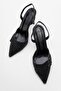 Women's 3 Buckle Heeled Shoes Black Glitter - 5