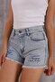 High Waist Women's Jean Shorts with Slit Detail on the Front - 3