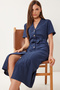 Belted Midi Linen Shirt Dress - 3