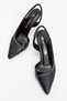 Women's Stone Heeled Shoes; Black Leather - 5