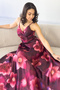 Women's Floral Strap Back Low-Cut Long Evening Dress Cobalt Blue, Purple, Burgundy - 4