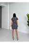 Shirt Collar Short Sleeve Side Shirring Hem Bottoms Asymmetrical Half Button Striped Double Mini Dress - 8