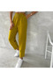 Women's Fashion Oil Green Muslin Fabric, Elastic Waist, Pocket Comfortable Fit Pants - 3
