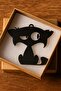 Laser Cut Metal Cat Figured Car Rearview Mirror Ornament - Matte Black - 5