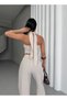Cross Neck Tie Elastic Top Lace up Size Elastic Waist Palazzo Trousers Linen Suit - 4