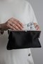 Women's Satin Black Metal Framed Evening Dress Clutch Bag with Stone Detail - 2
