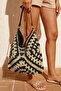 Butterfly Model Strap Strap Lined Beachwear Seaside Vacation Straw Shoulder Bag with Snap Fasteners Inside