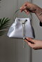 Women's Satin Silver Elegant Metal Handle Satin Textured Evening Dress Bag - 5