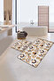 Set of 2 Non-Slip Base Washable Bath Mats with Mustard and Navy Blue Geometric Pattern on Beige Background - 3